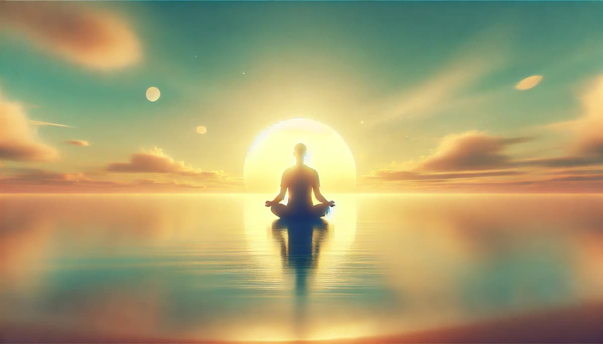 Meditating figure under stars